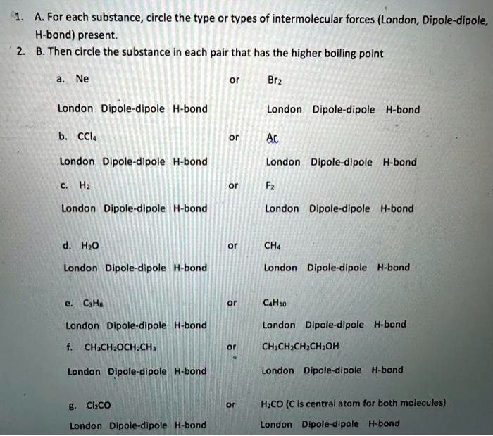 SOLVED 1 A For Each Substance Circle The Type Or Types Of