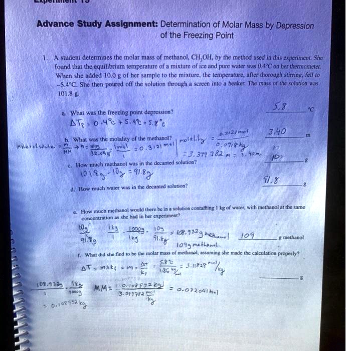 Solved Advance Study Assignment Determination Of Molar Mass By