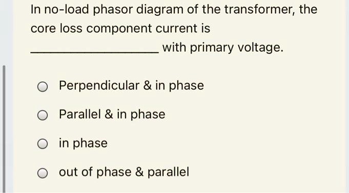 SOLVED In The No Load Phasor Diagram Of The Transformer The Core Loss