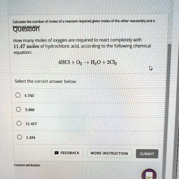 Solved Calculate The Number Of Moles Of Reactant Requlred Given