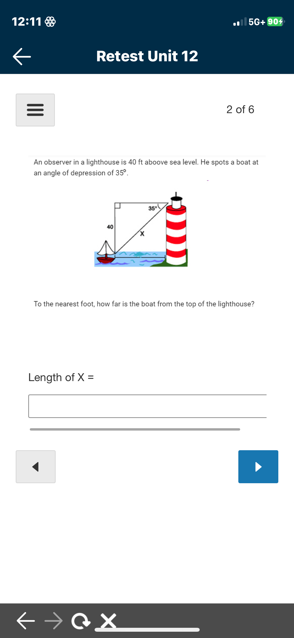 SOLVED 12 11 Retest Unit 12 2 Of 6 An Observer In A Lighthouse Is 40