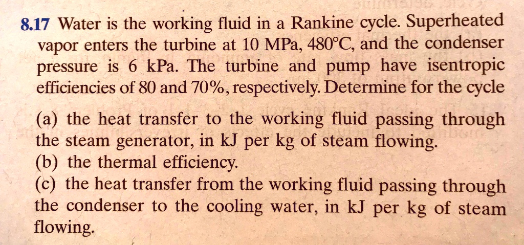 SOLVED 8 17 Water Is The Working Fluid In A Rankine Cycle Superheated