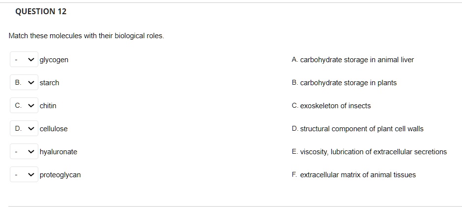 Solved Question Match These Molecules With Their Biological Roles