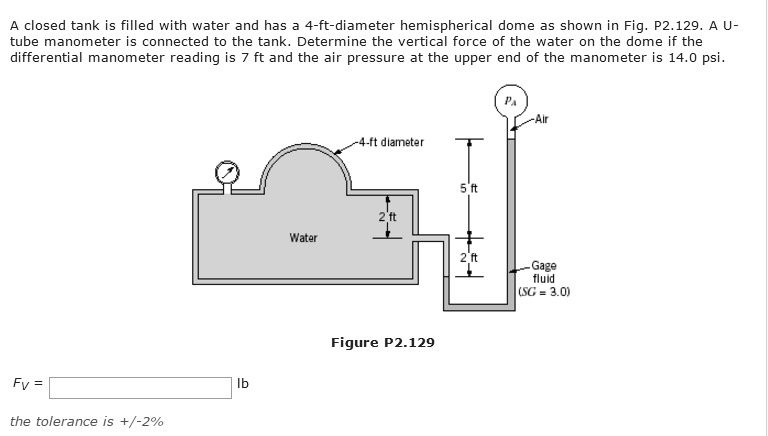 A Closed Tank Is Filled With Water And Has A 4 Ft Diameter