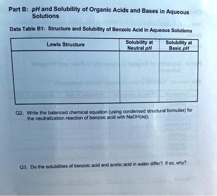 Solved Part B Ph And Solubility Of Organic Acids And Bases In Aqueous