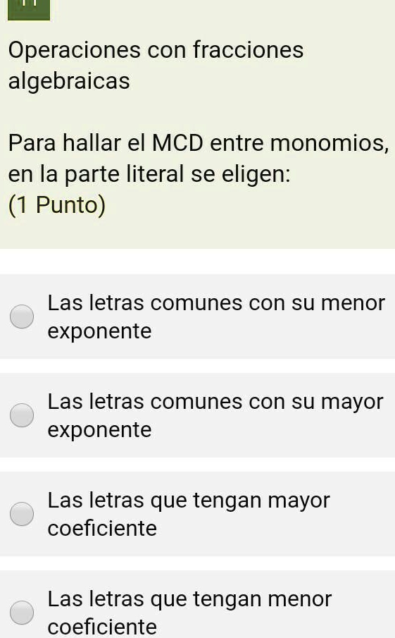 Solved Cu L Es Su Respuesta Operaciones Con Fracciones Algebraicas