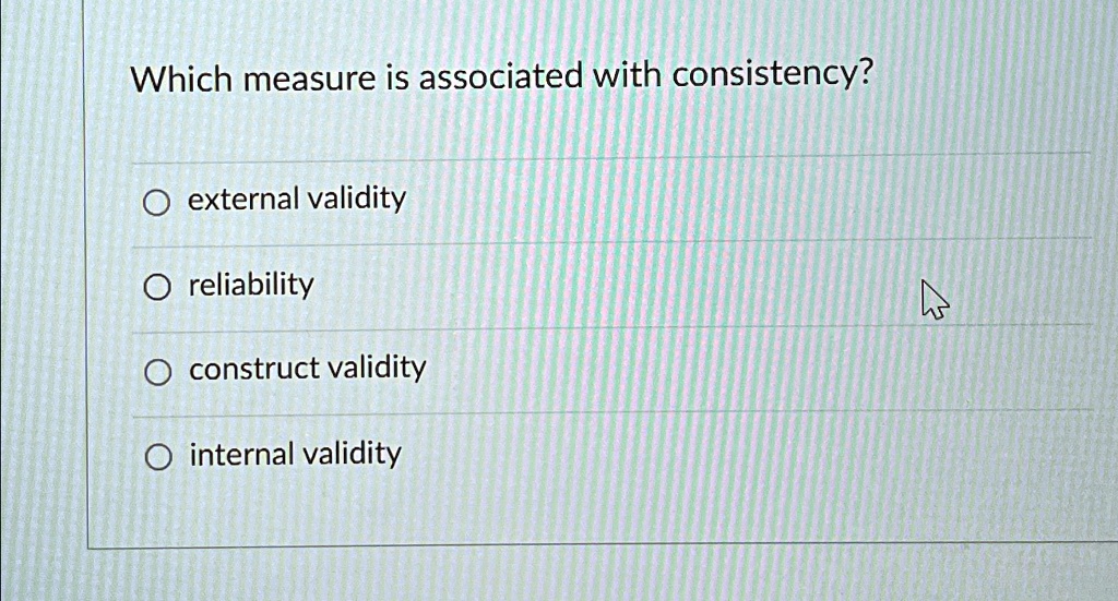 Solved Which Measure Is Associated With Consistency External Validity