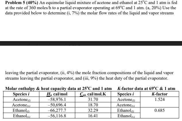 Solved Problem An Equimolar Liquid Mixture Of Acetone And