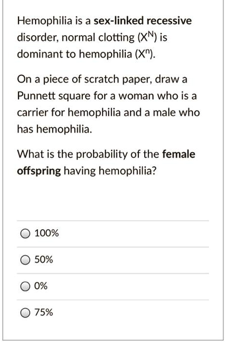 SOLVED Hemophilia Is A Sex Linked Recessive Disorder Normal Clotting