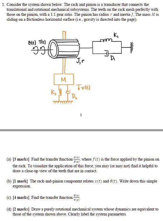 Solved Consider The System Shown Below The Rack And Pinion Is A