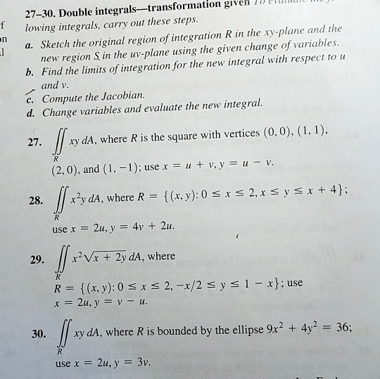 SOLVED 27 30 Double Integrals Transformation Given The Following