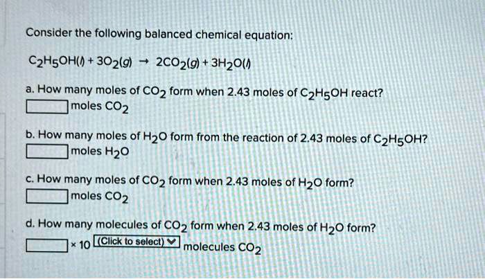 Solved Consider The Following Balanced Chemical Equation C H Oh O