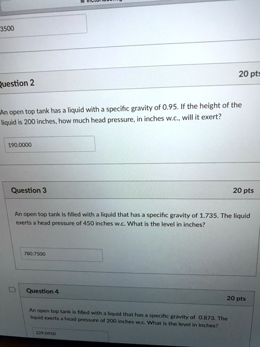 Solved Pts Question Tank Has Liquid With Specific Gravity Of