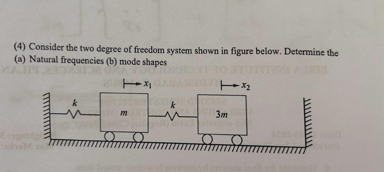 4 Consider The Two Degree Of Freedom System Shown In Figure Below