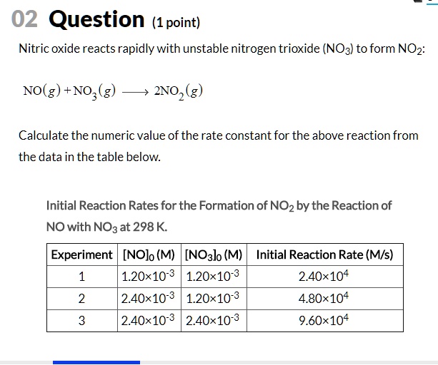 Solved Nitric Oxide Reacts Rapidly With Unstable Nitrogen Trioxide