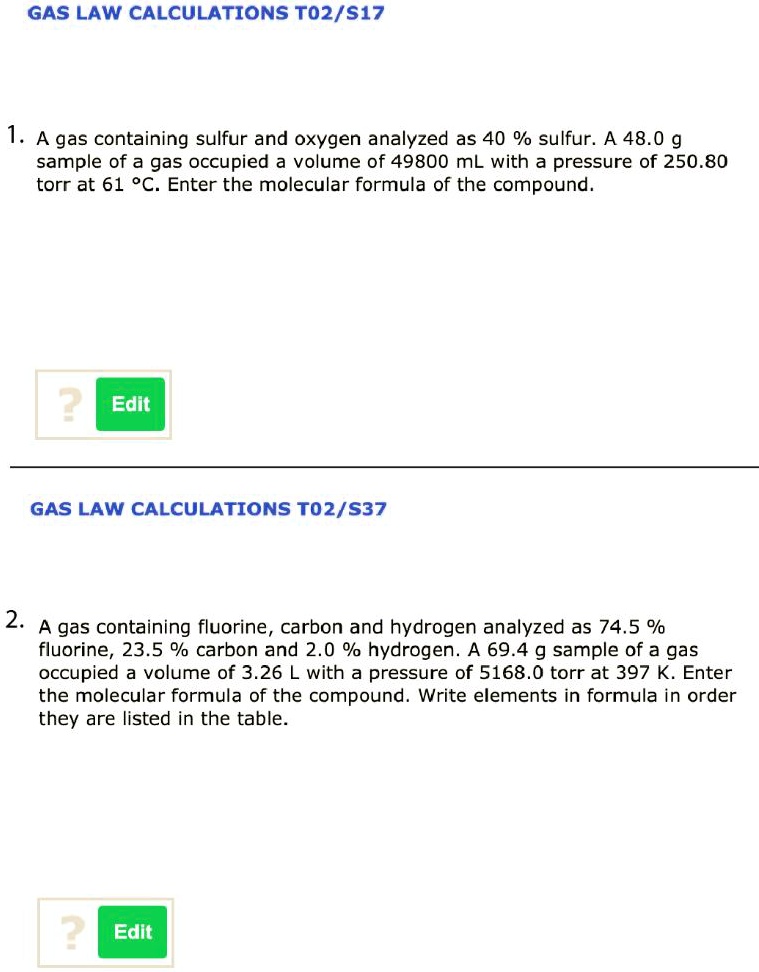 SOLVED GAS LAW CALCULATIONS T02 517 1 A Gas Containing Sulfur And