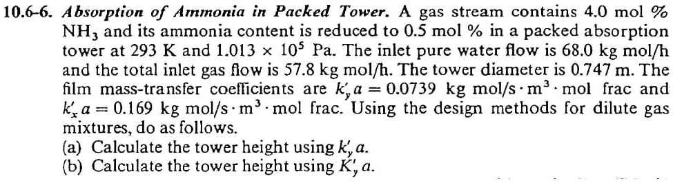 Video Solution Absorption Of Ammonia In Packed Tower A Gas