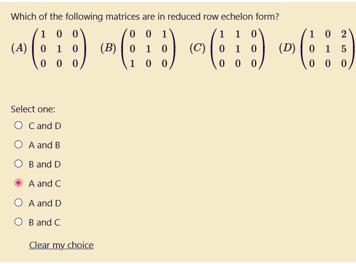 Which Of The Following Matrices Are In Reduced Row Ec Solvedlib