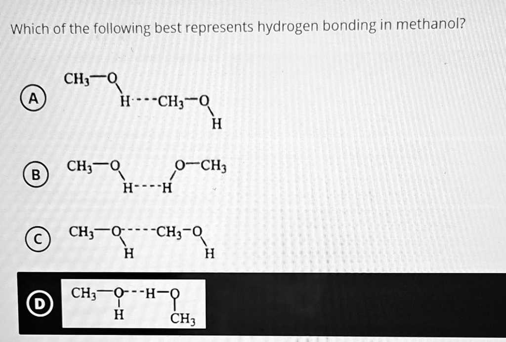 Solved Which Of The Following Best Represents Hydrogen Bonding In