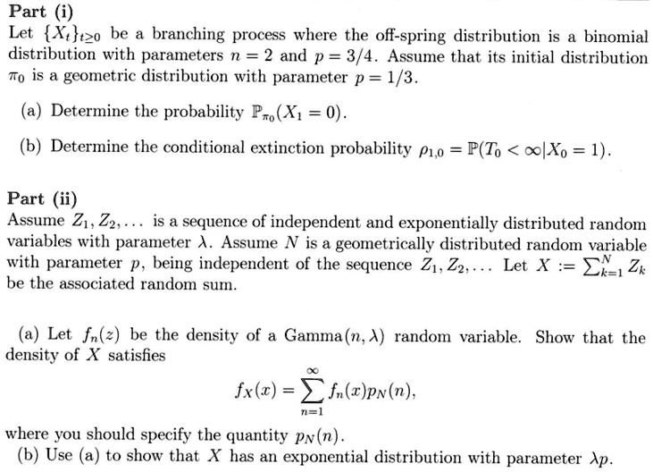 Solved Part I Let Xt Be A Branching Process Where The Offspring