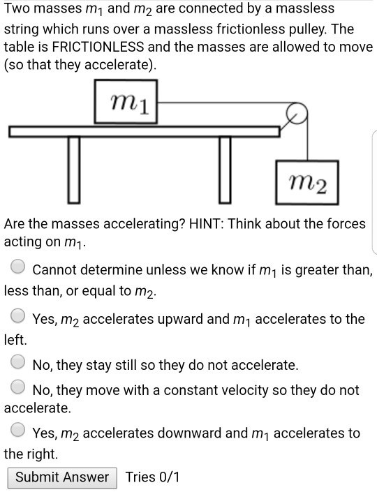 SOLVED Two Masses M1 And M2 Are Connected By A Massless String Which