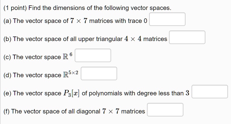 Solved Point Find The Dimensions Of The Following Vector Spaces A