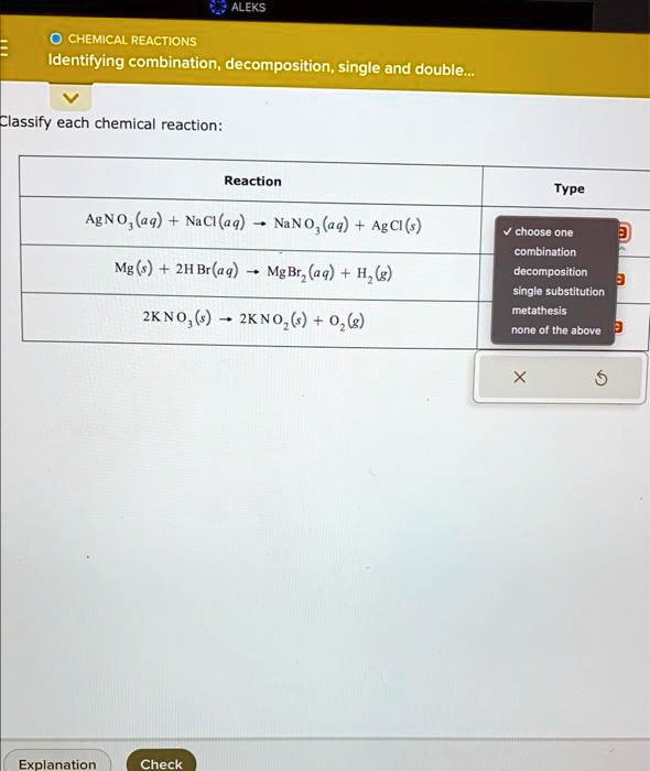 Solved Aleks Chemical Reactions Identifying Combination