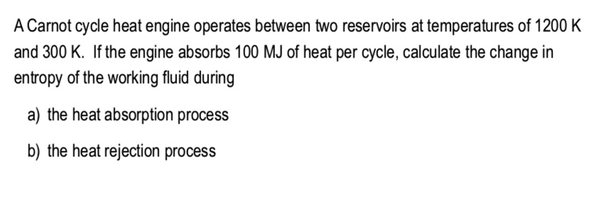 SOLVED A Carnot Cycle Heat Engine Operates Between Two Reservoirs At