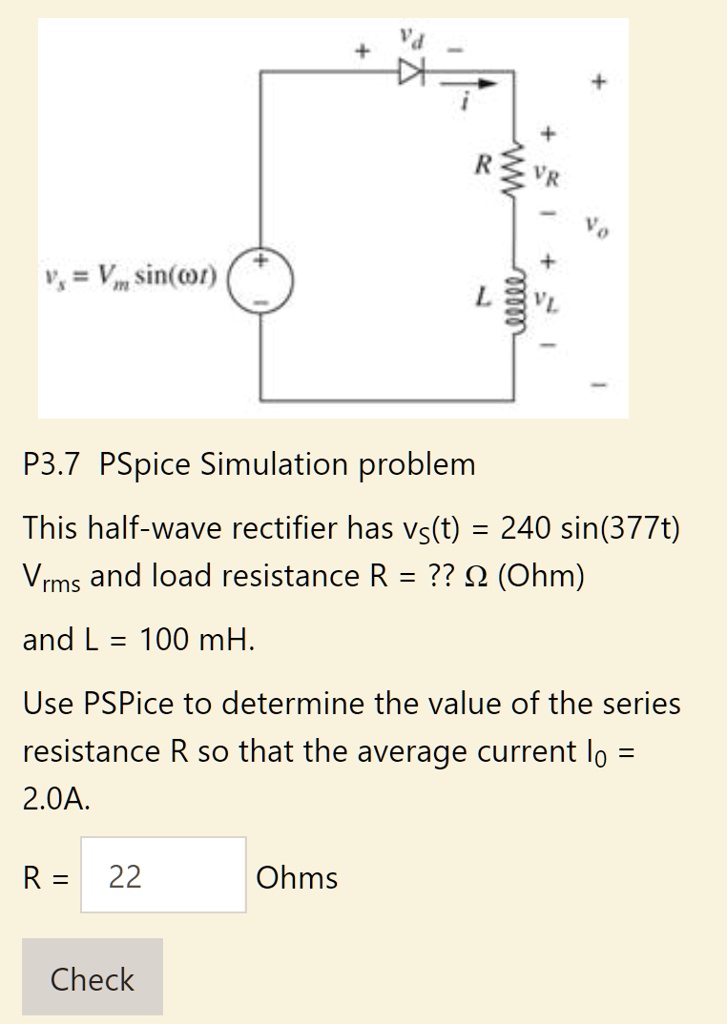 SOLVED VR Vo v VmsinÏt VI P3 7 PSpice Simulation problem This half