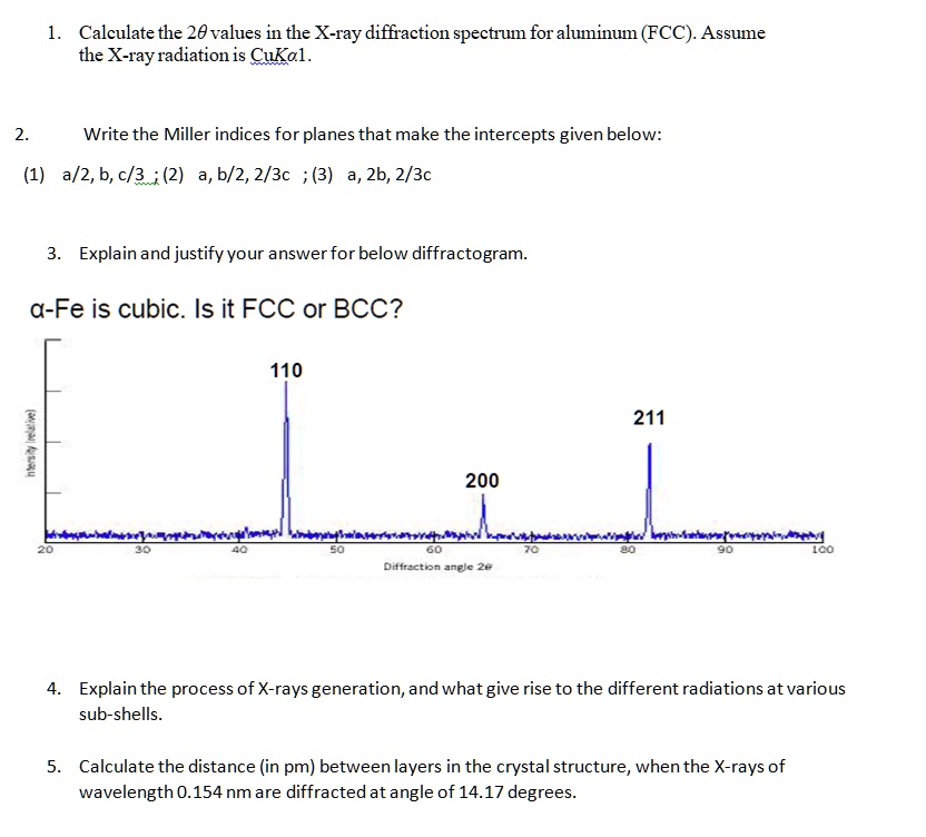 SOLVED 1 Calculate The 26 Values In The X Ray Diffraction Spectrum