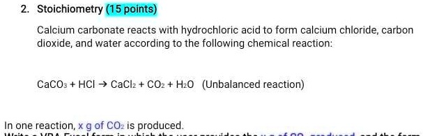 Solved Stoichiometry Points Calcium Carbonate Reacts With