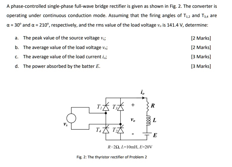 Solved A Phase Controlled Single Phase Full Wave Bridge Rectifier Is