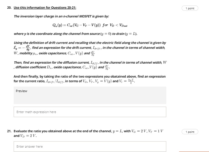 Solved The Inversion Layer Charge In An N Channel Mosfet Is Given By