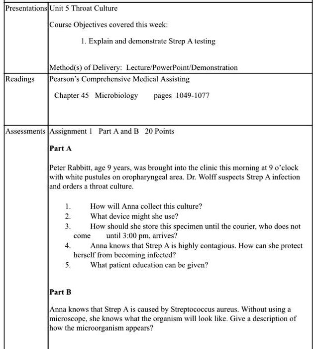 SOLVED Presentations Unit 5 Throat Culture Course Objectives