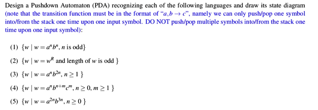 Solved Design Pushdown Automaton Pda Recognizing Each Of The