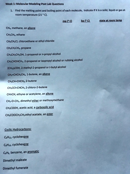 SOLVED Week Molecular Modeling Post Lab Questions Find The Melting