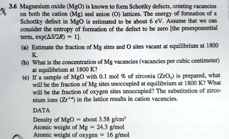 Solved Magnesium Oxide Mgo Is Known To Form Schottky Defects