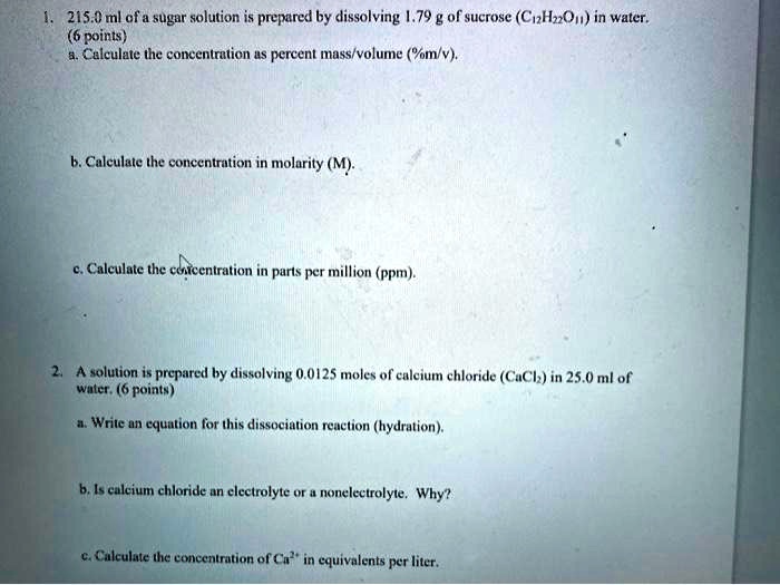 Solved Ml Of Sugar Solution Is Prepared By Dissolving G Of