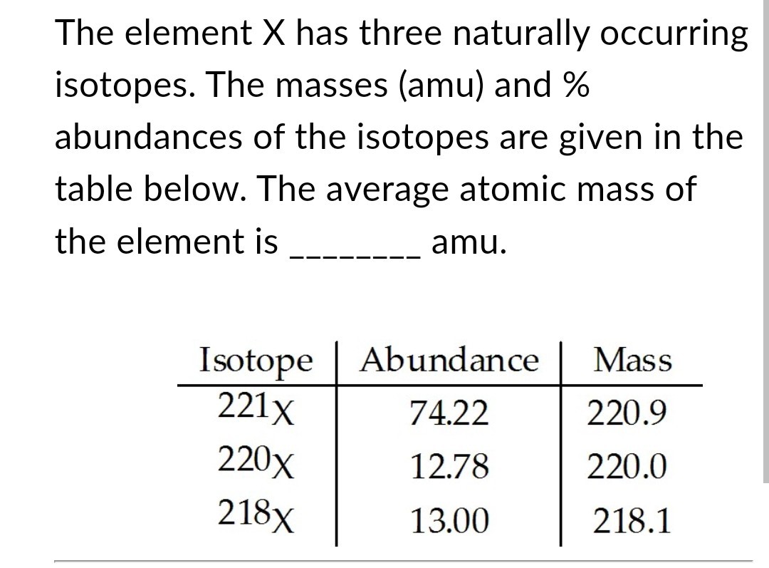 Solved The Element X Has Three Naturally Occurring Isotopes The