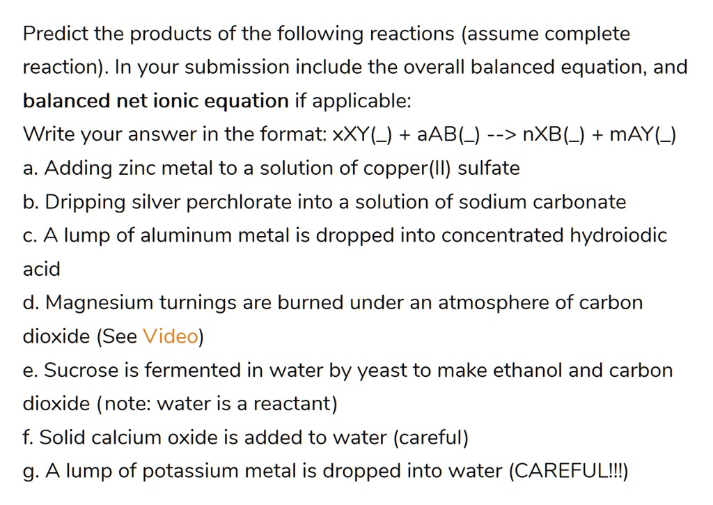 SOLVED Predict The Products Of The Following Reactions Assume