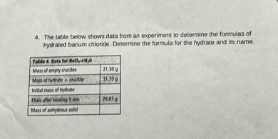 SOLVED 4 The Table Below Shows Data From An Experiment To Determine