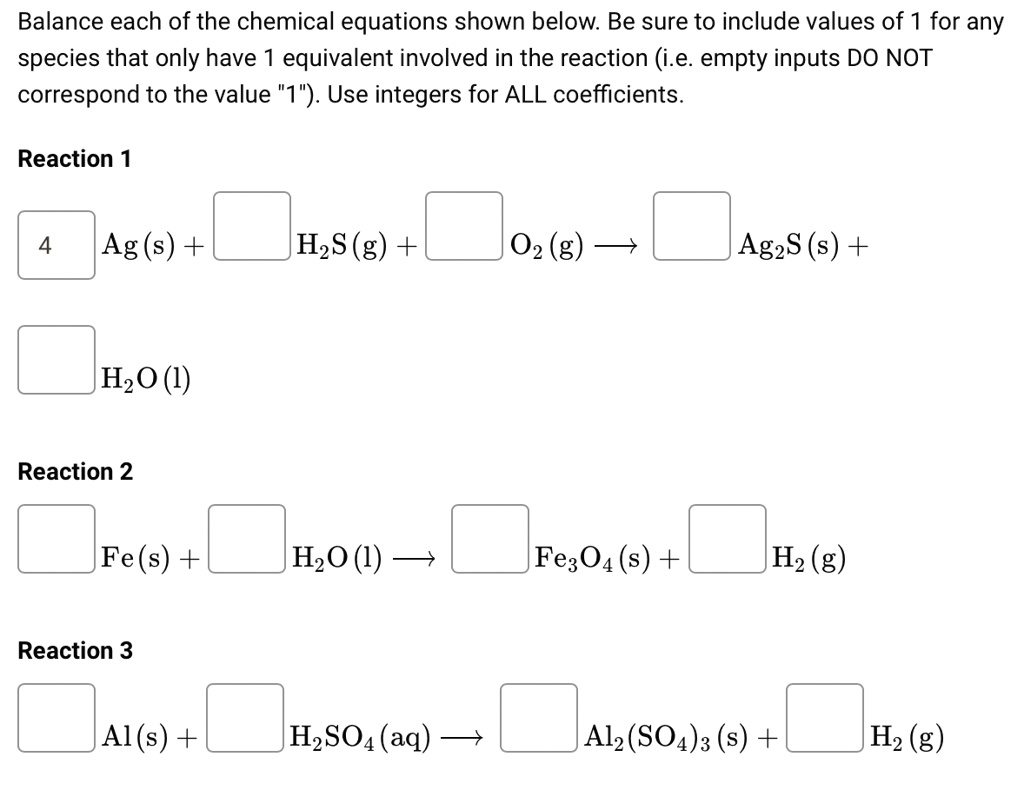 SOLVED Balance Each Of The Chemical Equations Shown Below Be Sure To