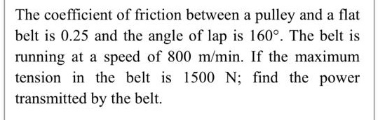 SOLVED The Coefficient Of Friction Between A Pulley And A Flat Belt Is