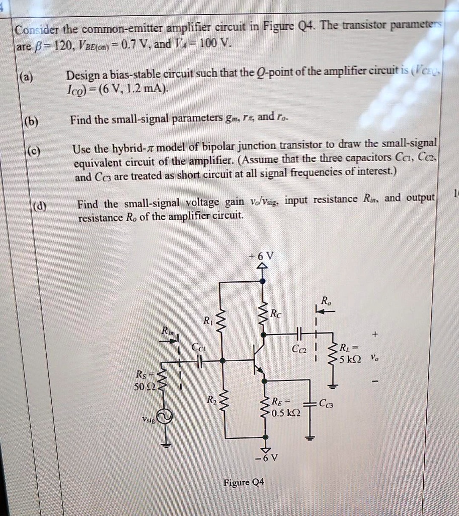 Solved Consider The Common Emitter Amplifier Circuit In Figure Q The