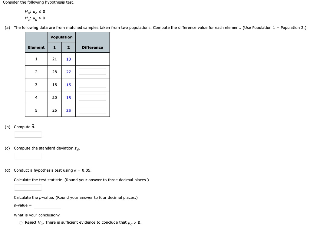 Solved Consider The Following Hypothesis Test Ho Vd