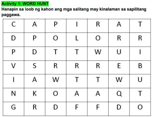 SOLVED WORD HUNT Thank You Po I Give You 5 Stars Activity 1 WORD