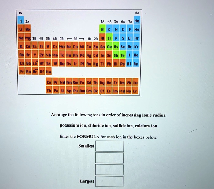 Solved Arrange The Following Ions In Order Of Increasing Ionic Radius