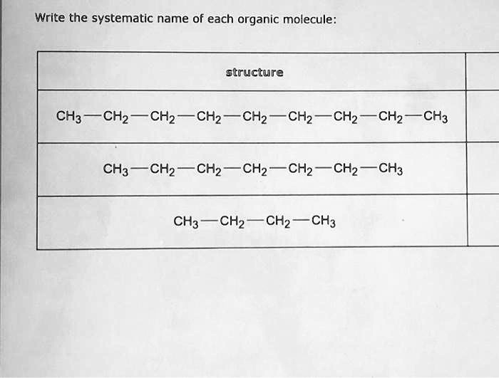 SOLVED Write The Systematic Name Of Each Organic Molecule Structure