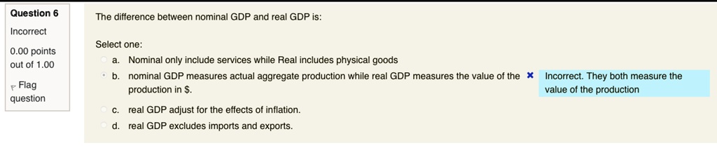 The Difference Between Nominal Gdp And Real Gdp Is Select One A Real