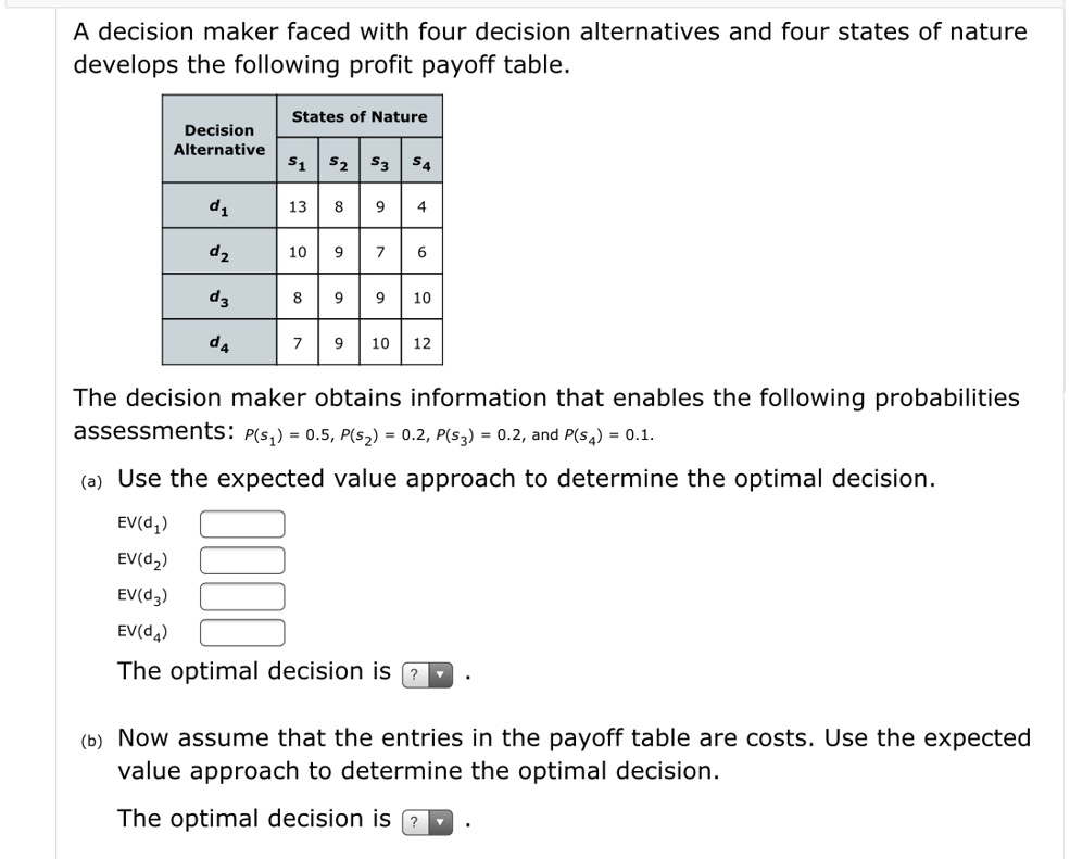 Solved A Decision Maker Faced With Four Decision Alternatives And Four